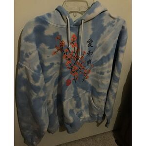 Bowery Supply Hoodie Large Mens Tie Dye Pullover Long Sleeve Light Blue. EUC